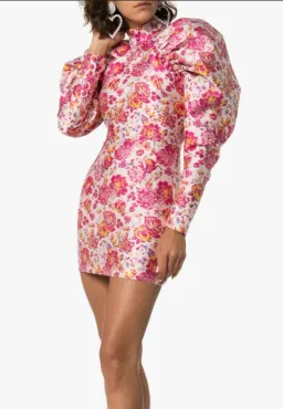 Rotate By Birger Christensen Button-detailed Ruched Floral-jacquard Mini Dress In Multi Size 8 for rent on The Volte - image 3