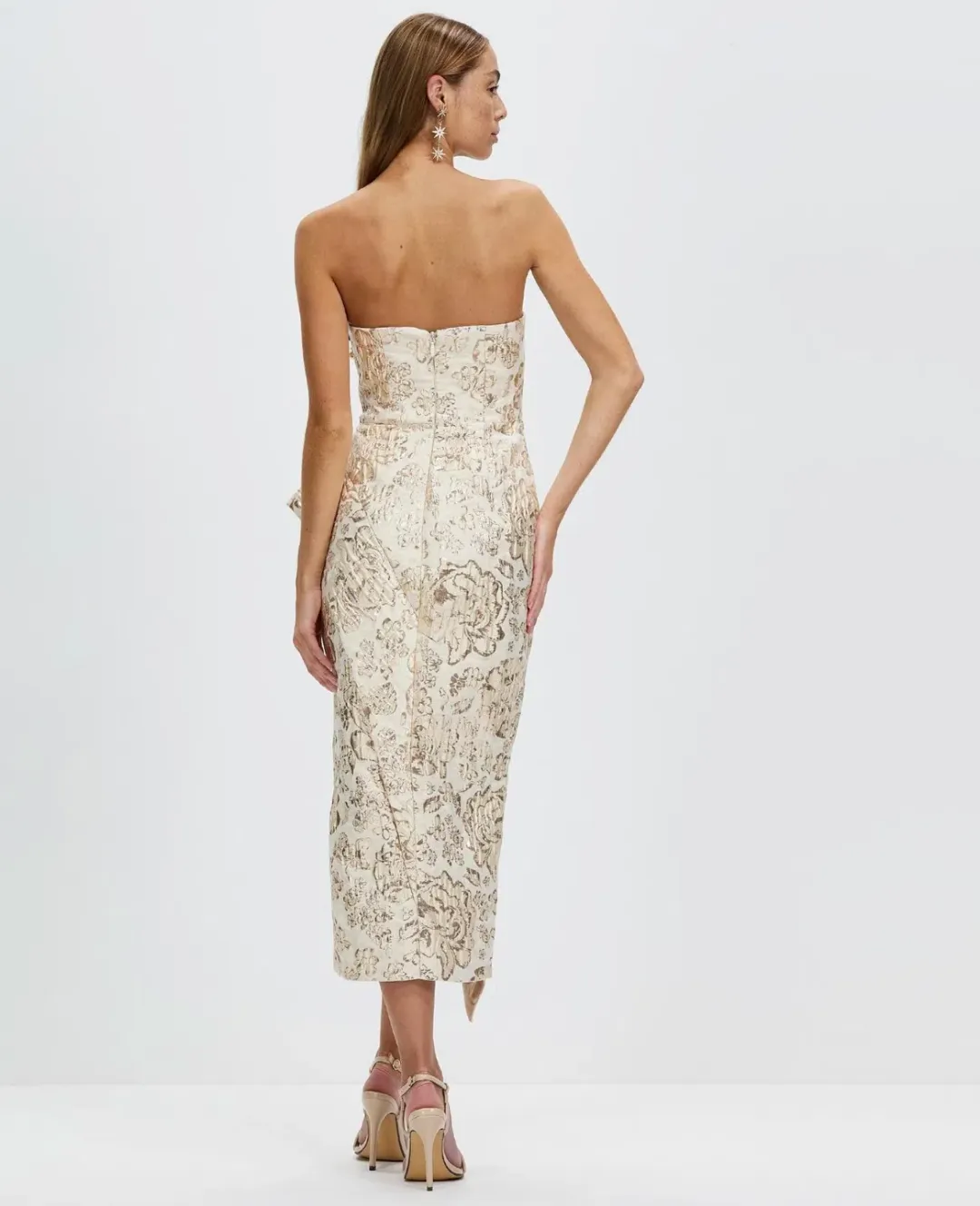 Bariano Adelina Metallic Midi Dress Gold Size 10 for rent on The Volte - main image