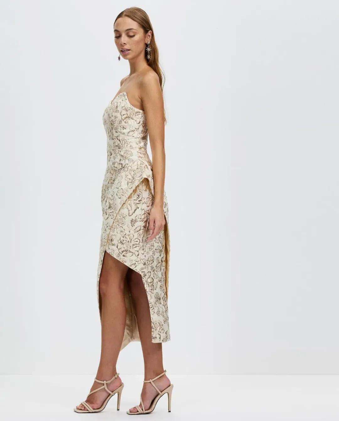 Bariano Adelina Metallic Midi Dress Gold Size 10 for rent on The Volte - main image