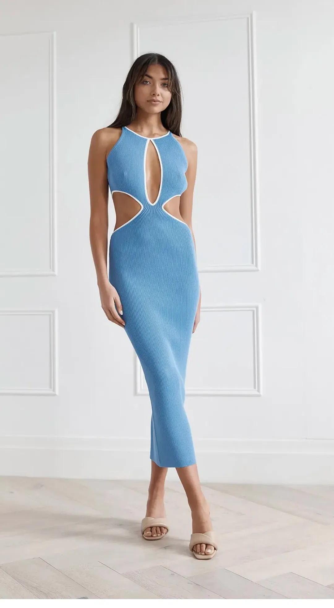 San Sloane Adrian Rib Midi Dress Blue Size 10 for rent on The Volte - main image