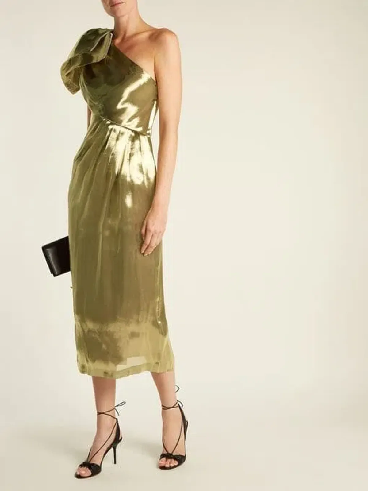 Maria Lucia Hohan Alya One Shoulder Dress Gold Size 10 for rent on The Volte - main image