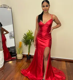 Jovani 06526 High Slit Gown Red Size 8 for rent on The Volte - image 3