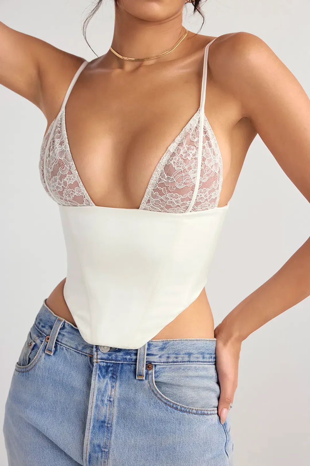 House of CB Emilee Ivory Satin and Lace Corset White Size 8 for rent on The Volte - main image