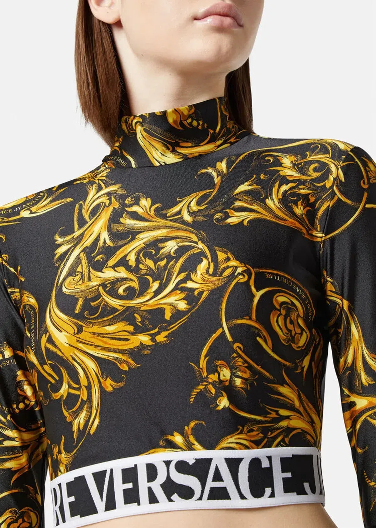 Versace Garland Crop Top and Leggings Set Black/Print Size 8 for rent on The Volte - main image