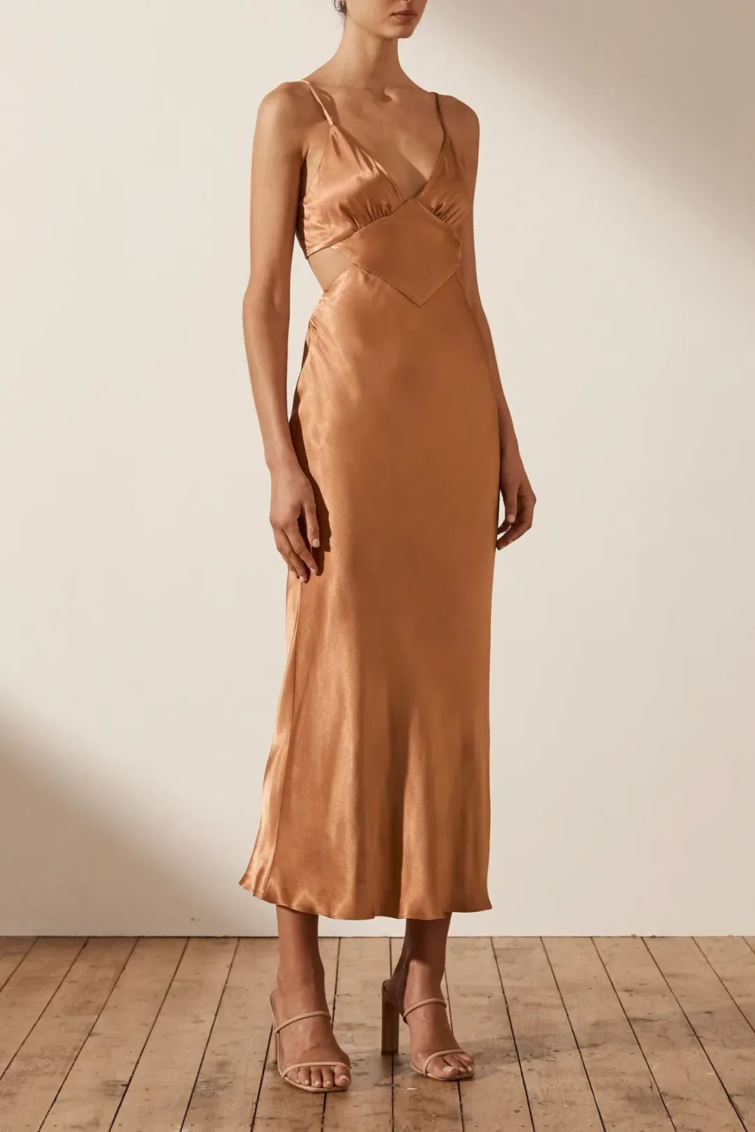Shona Joy La Lune Backless Midi Dress Copper Size 8 for rent on The Volte - main image