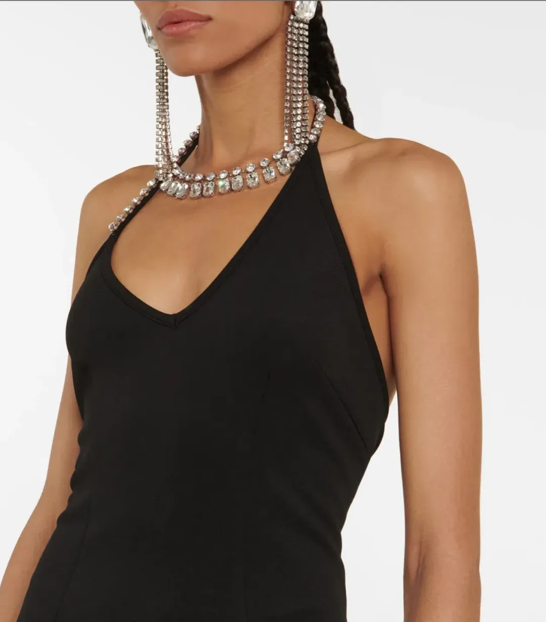 Area NYC Asymmetrical Halter Crystal Mini Dress Black Size S / Au 8 for rent on The Volte - main image