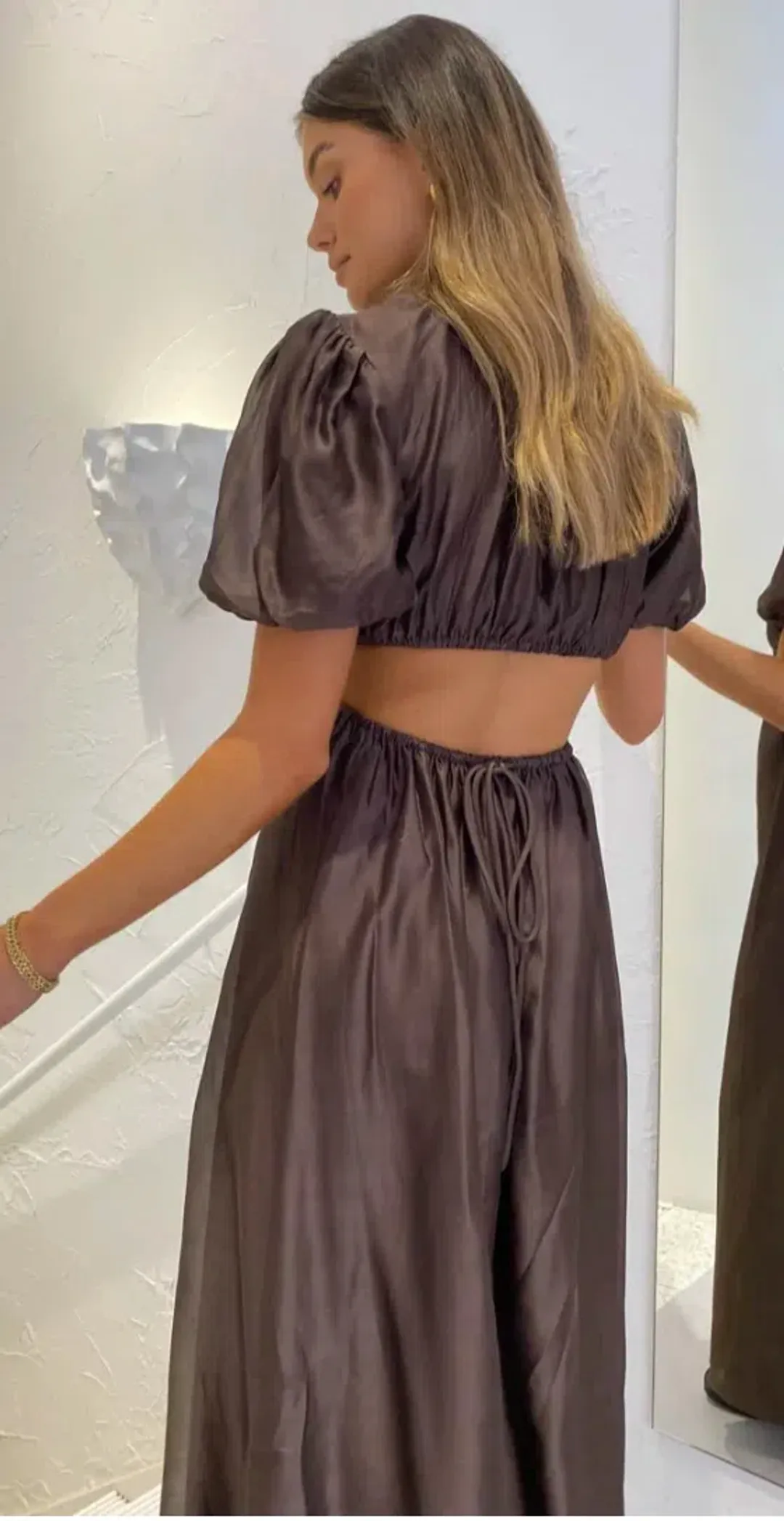 Sir the Label Anje Puff Sleeve Gown Brown Size 1 for rent on The Volte - main image