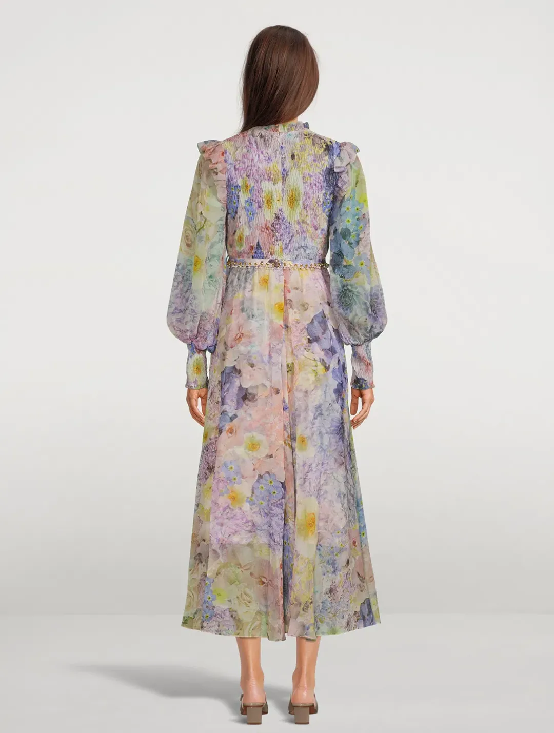 Zimmermann Rhythmic Shirred Midi Dress Floral Size 1 / Au 10 for rent on The Volte - main image