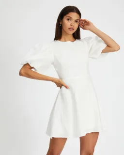 Aere Puff Sleeve Linen Mini Dress White Size 6 for rent on The Volte - image 2