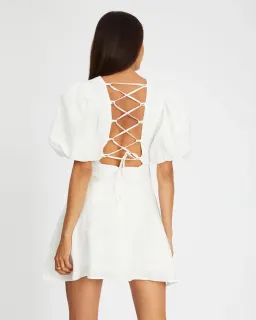 Aere Puff Sleeve Linen Mini Dress White Size 6 for rent on The Volte - image 3