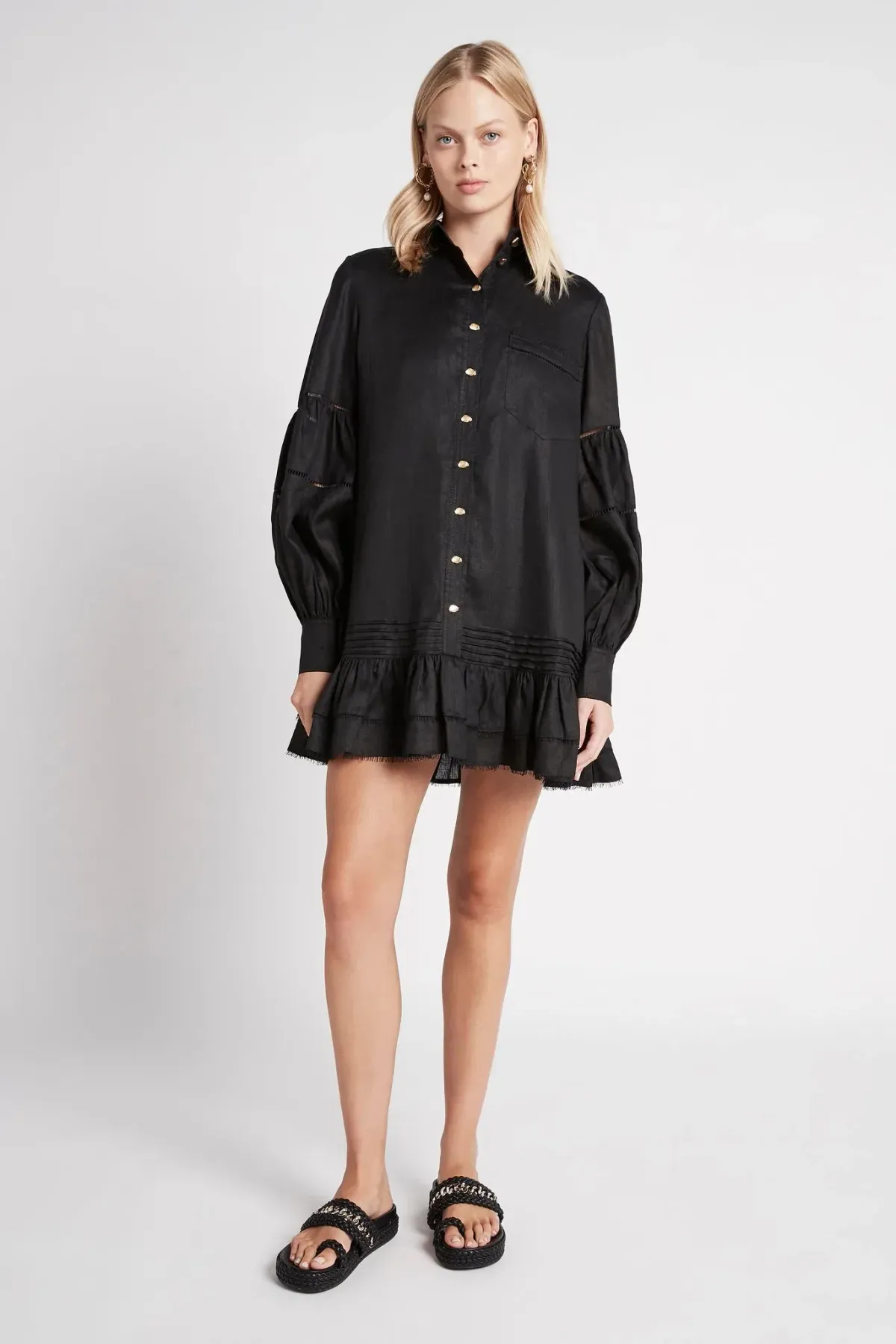 AJE Lotus Shirt Dress Black Size 10  for rent on The Volte - main image