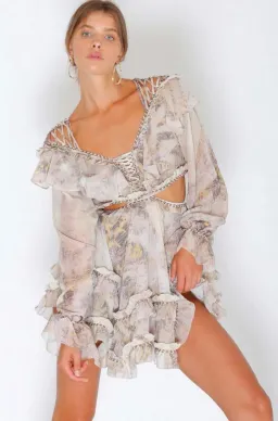 IXIAH Masaai Long Sleeve Cut Out Mini Dress Print Size 8 for rent on The Volte - image 1