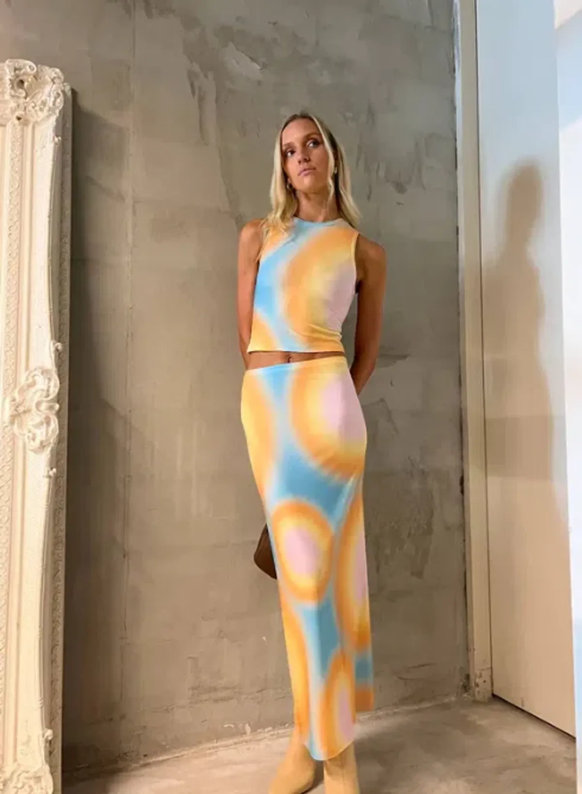 With Harper Lu Sunset Orb Maxi Set Print Size 6 for rent on The Volte - main image