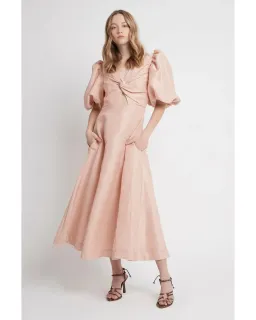 Aje Dusk Knot Puff Sleeve Midi Dress Blush Size 8 for rent on The Volte - image 1