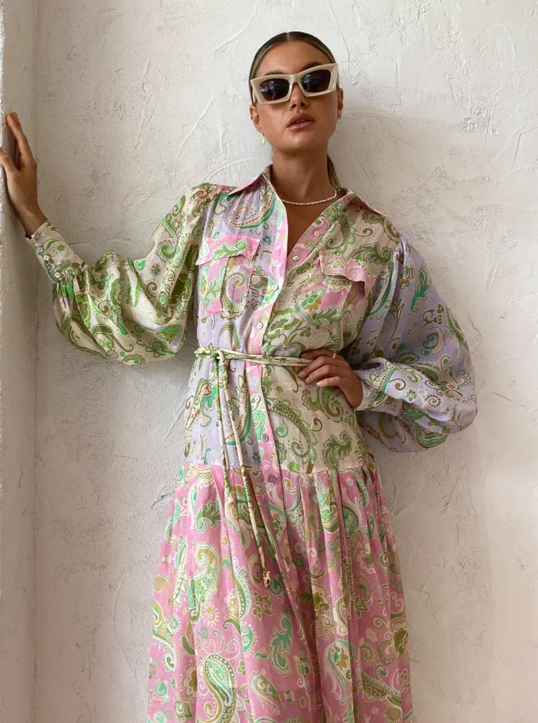 Alemais - Marta Patchwork Shirt Dress Print - Size 12 for rent on The Volte - main image