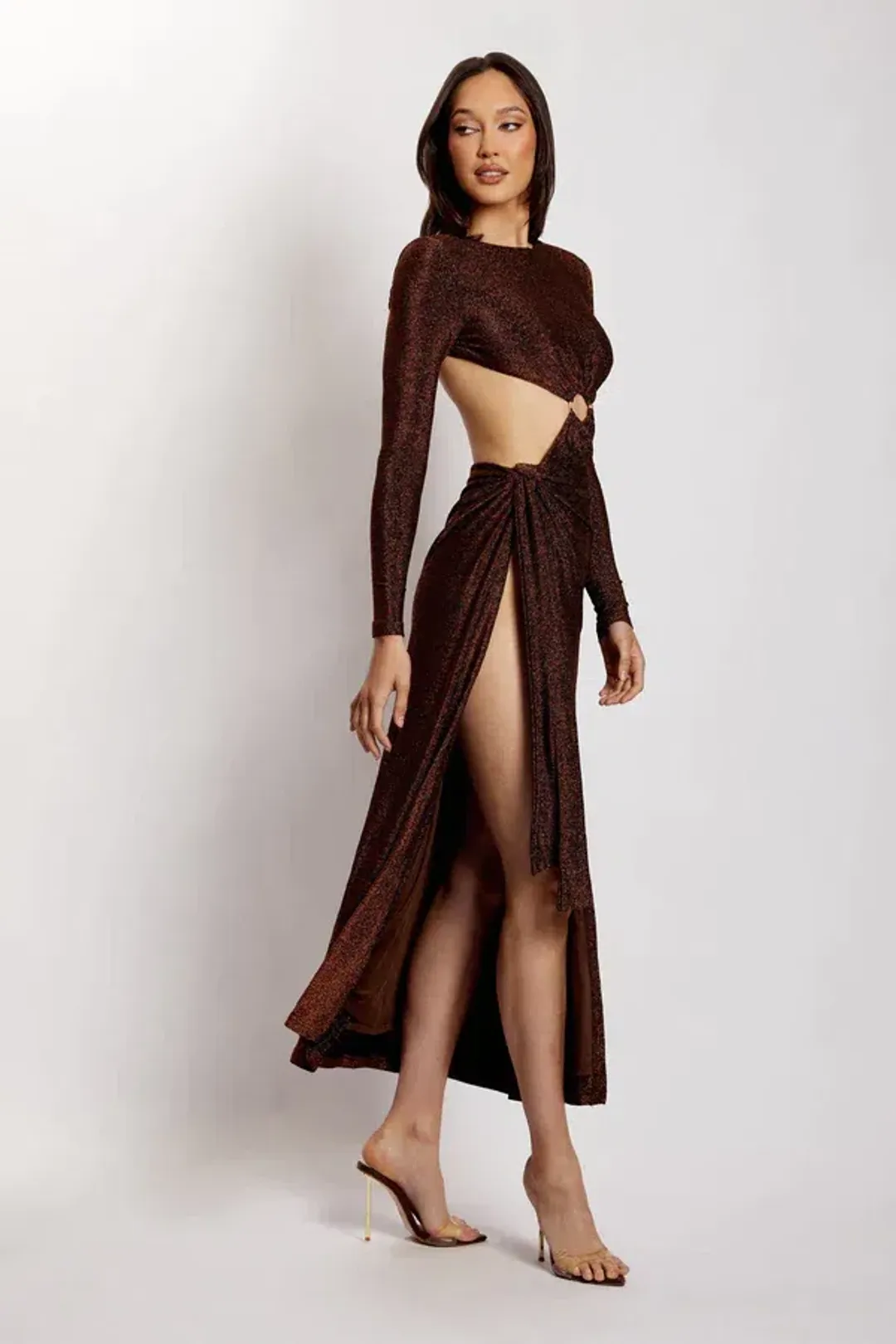 Meshki Christina Gown Brown Size 8  for rent on The Volte - main image