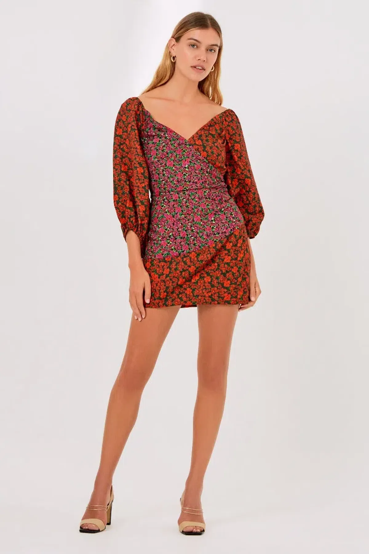 Finders Keepers Yasmin Long Sleeve Mini Dress Black Blossom Print Size 4 for rent on The Volte - main image