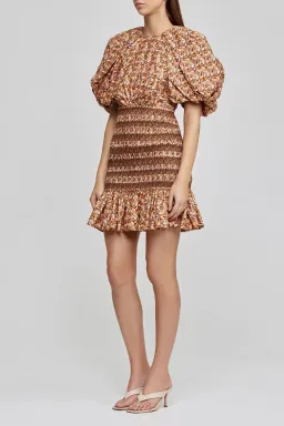 Acler Brooks Mini Dress Neutral Leaves Print Size 8 for rent on The Volte - image 1