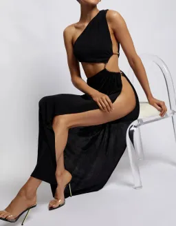 Meshki Paige Ruched Side Cut Out Maxi Dress Black Size S for rent on The Volte - image 4