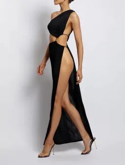 Meshki Paige Ruched Side Cut Out Maxi Dress Black Size S for rent on The Volte - image 2
