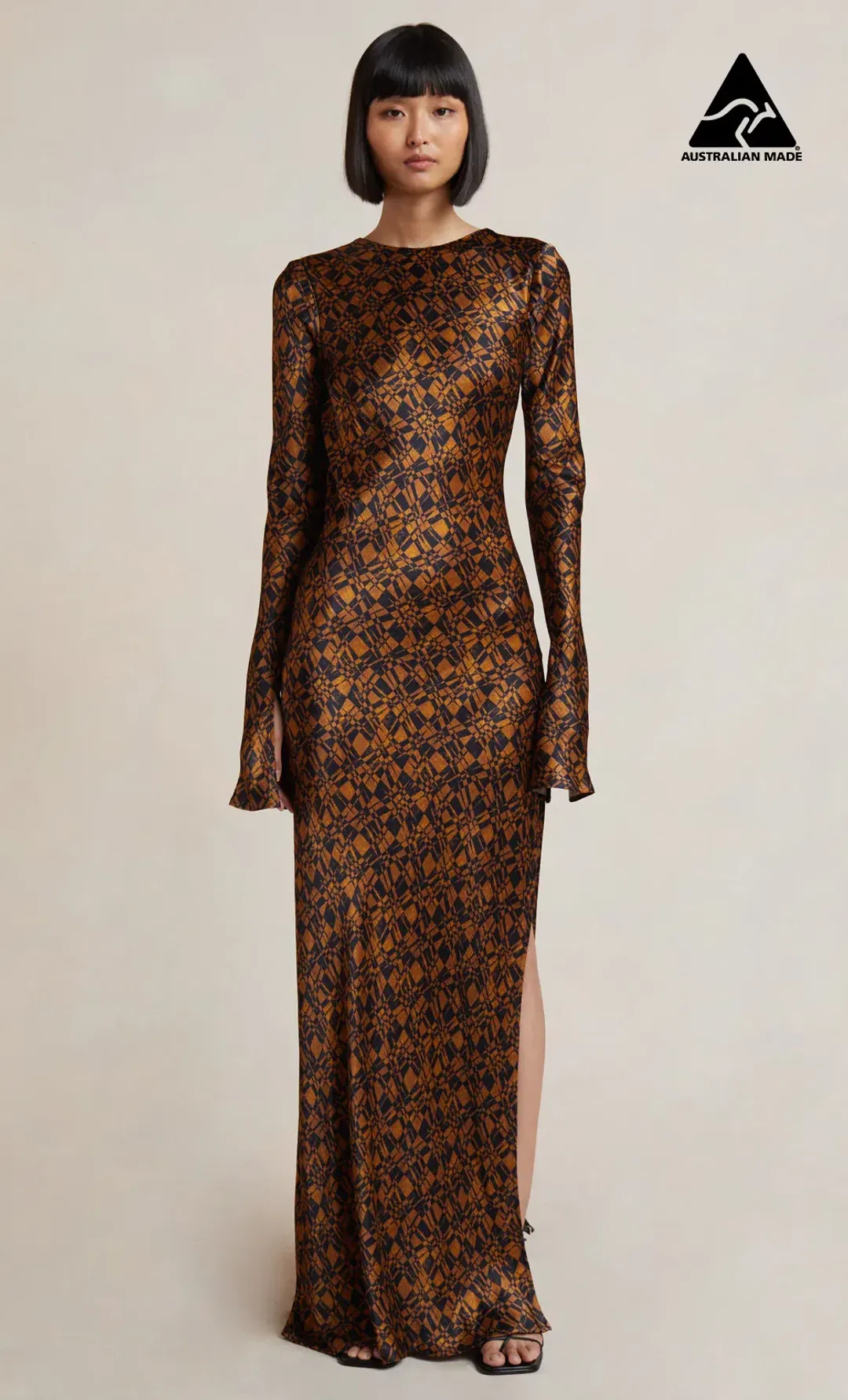 Bec & Bridge Checkmate Long Sleeve Maxi Dress Print Size 8 for rent on The Volte - main image