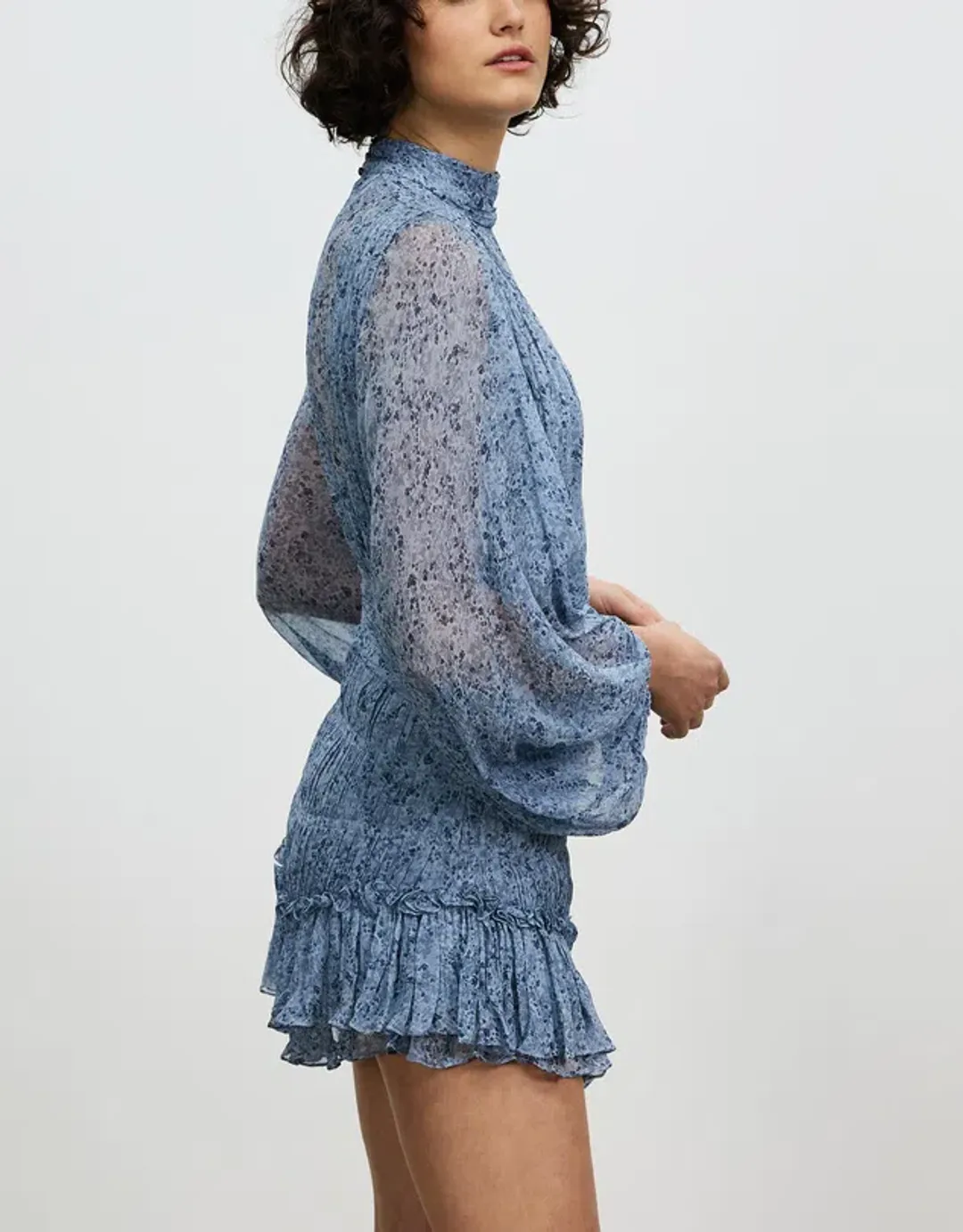 Shona Joy Harmony High Neck Ruched Mini Dress Blue Size 10 for rent on The Volte - main image