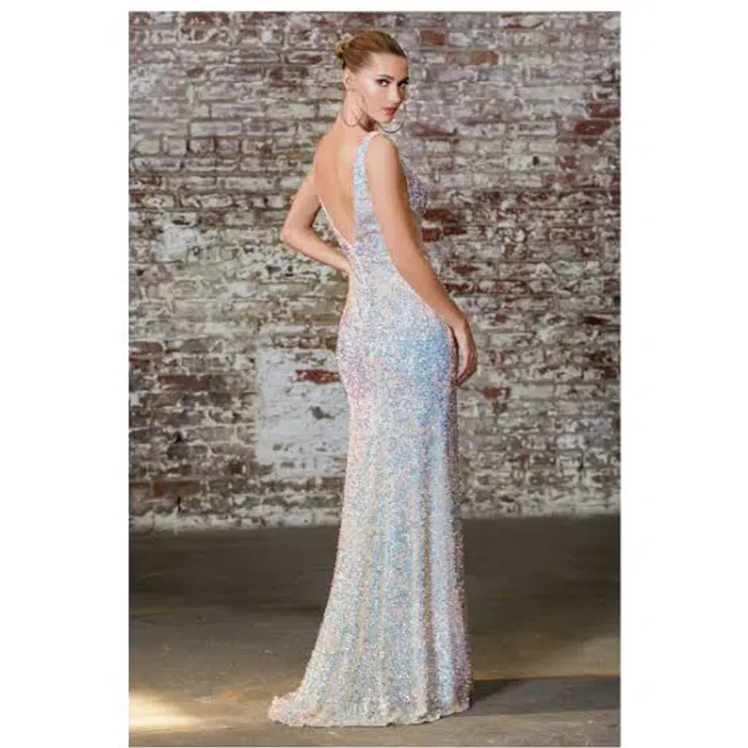 Mia Bella The Santa Fe Gown Silver sequin Size 10 for rent on The Volte - main image