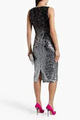 Badgley Mischka Sequined Stretch-Tulle Midi Dress Black and Silver Size 8 for rent on The Volte - image 2