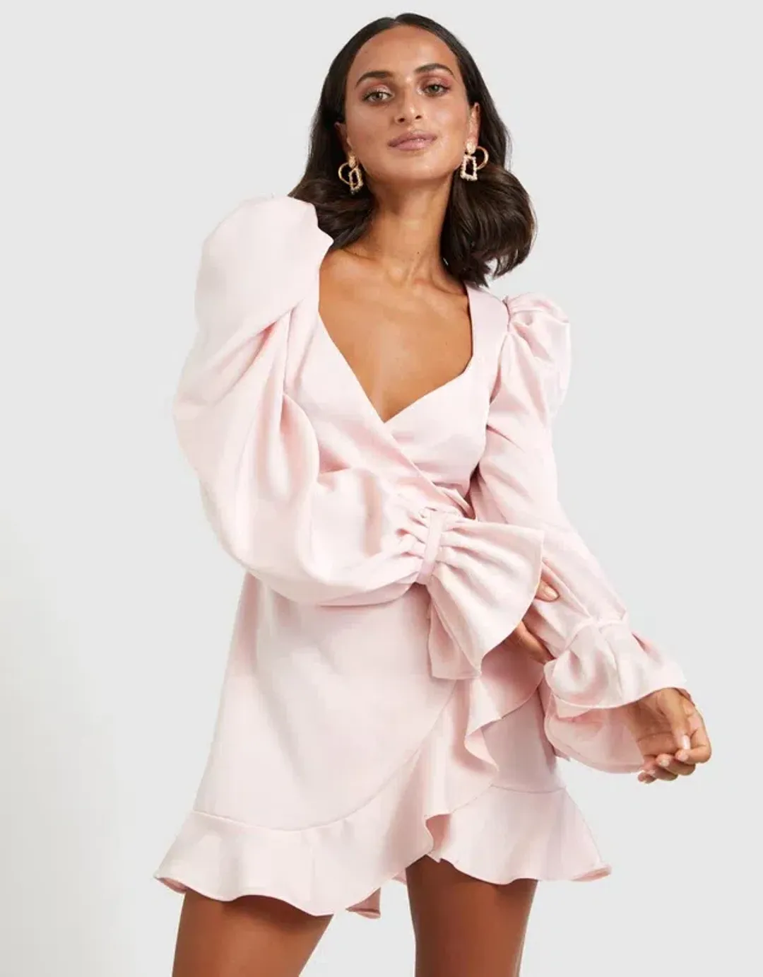 By Johnny Tulip Frill Wrap Mini Dress Pink Size 6 for rent on The Volte - main image