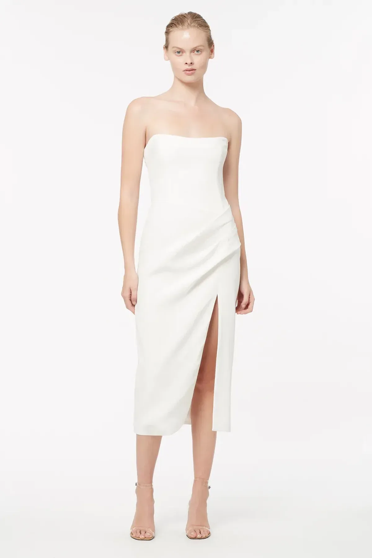 Manning Cartell Hit Predictor Strapless Midi Dress White Size 8 for rent on The Volte - main image