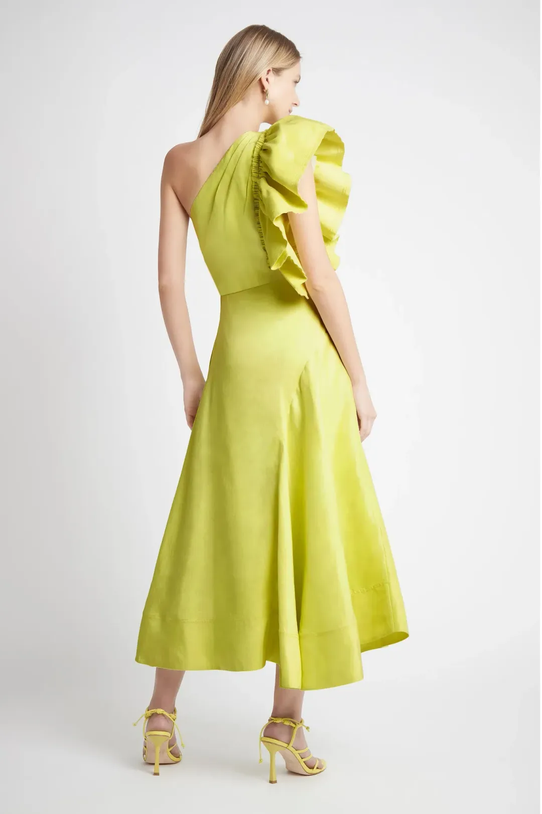 Aje Bonjour Asymmetric Midi Dress Lime Green Size 10 for rent on The Volte - main image