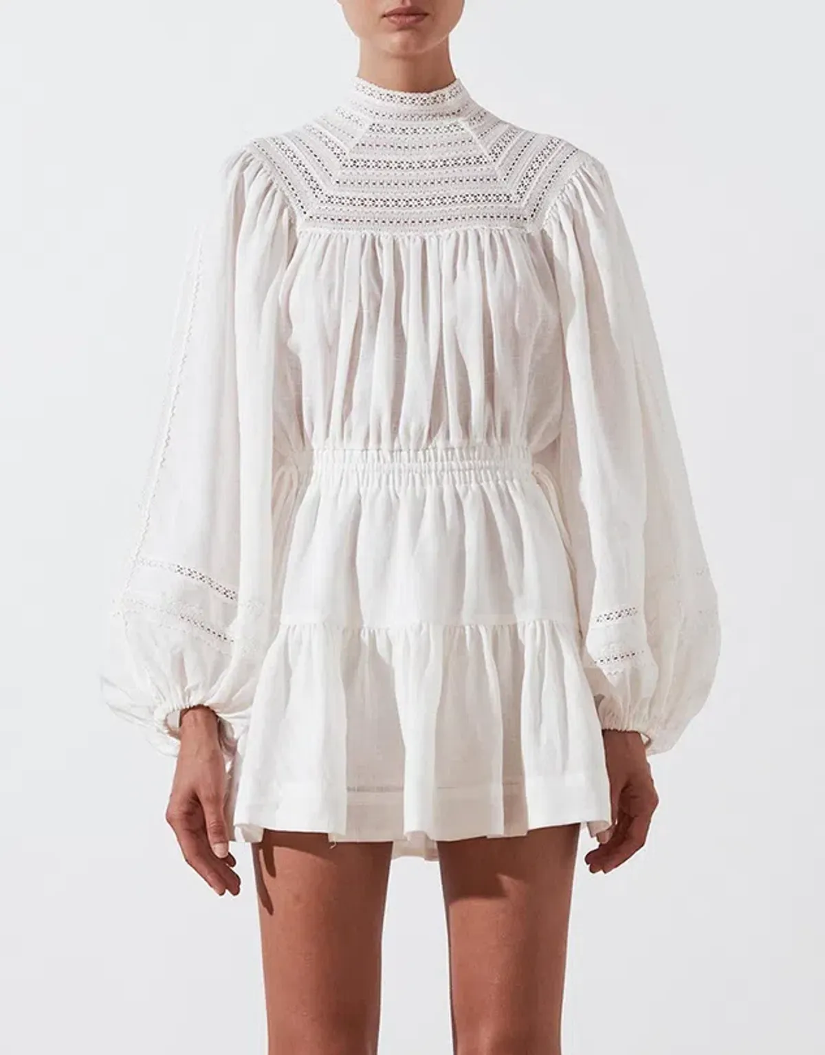Shona Joy Lola High Neck Mini Dress White Size 8  for rent on The Volte - main image