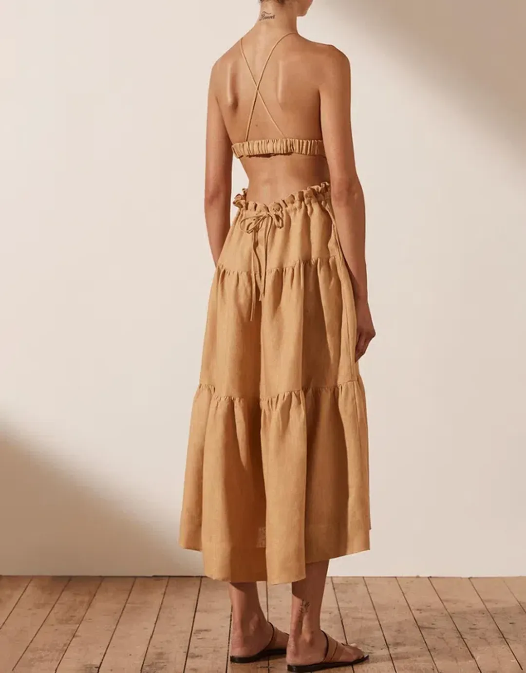 Shona Joy Aria Backless Midi Dress Ginger Size 8 for rent on The Volte - main image