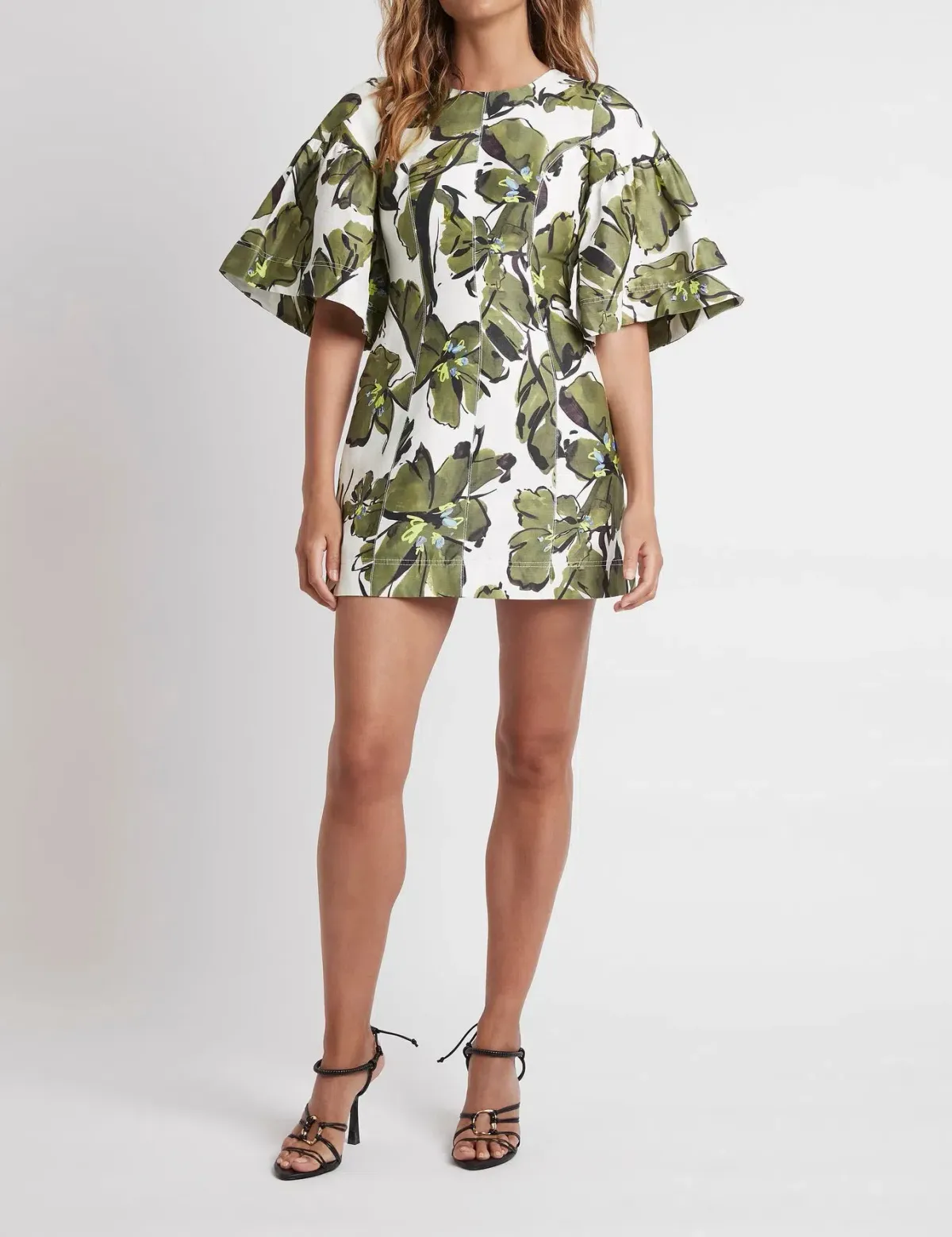 Aje Oasis Olive Leaf Cut Out Mini Dress Floral Size 4 for rent on The Volte - main image