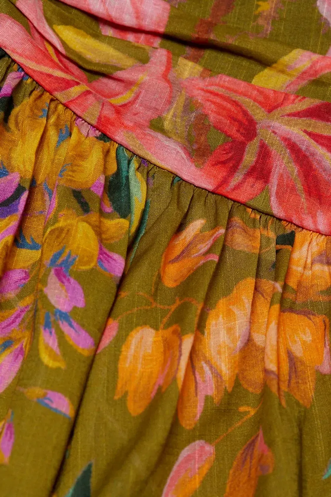 Zimmermann Tropicana Asymmetric Dress Khaki Floral Size 0P / Au 6 for rent on The Volte - main image