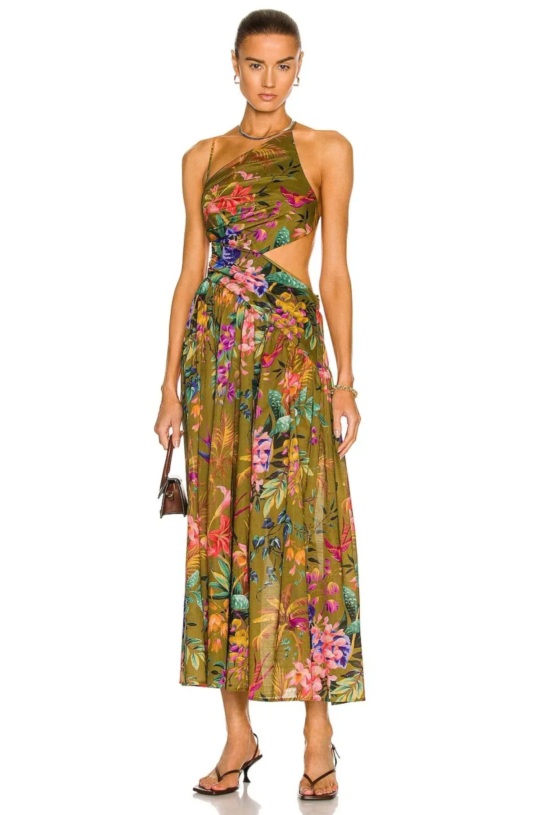 Zimmermann Tropicana Asymmetric Dress Khaki Floral Size 0P / Au 6 for rent on The Volte - main image