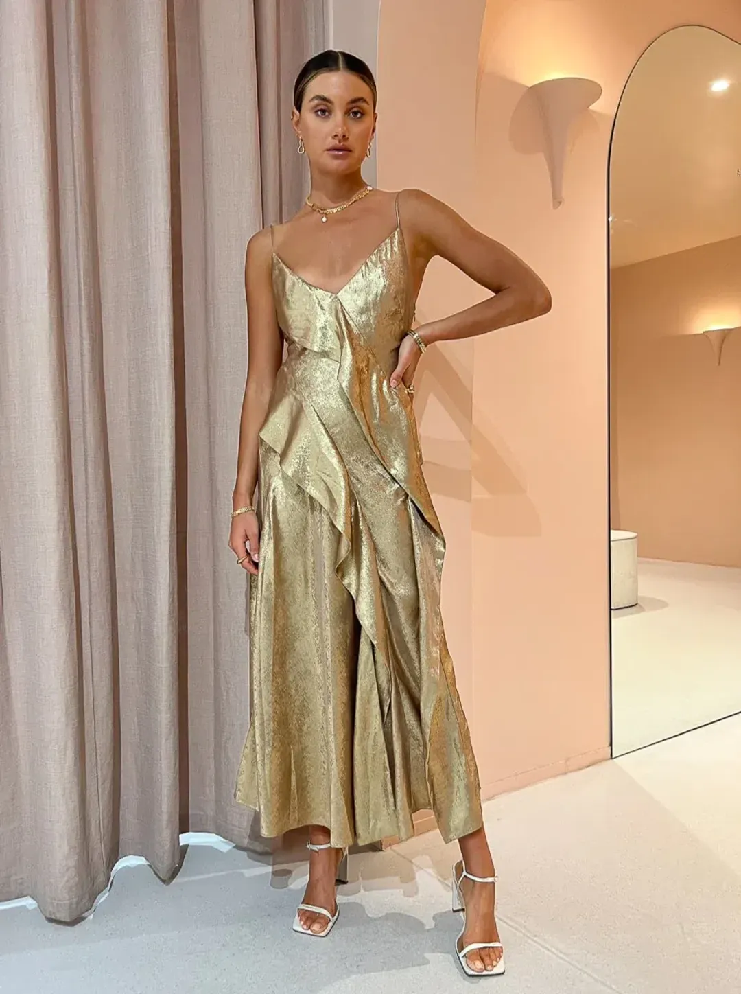Acler Queensbridge Dress Gold Size 8 for rent on The Volte - main image