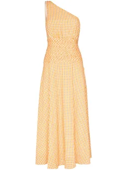 Peony Gingham Cotton-Blend One-Shoulder Midi Dress Yellow Size 10 for rent on The Volte - image 1