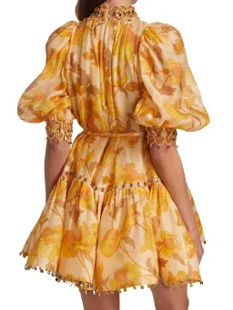 Zimmermann Tempo Trim Rouleau Mini Dress Gold Peonies Size 3 for rent on The Volte - image 3