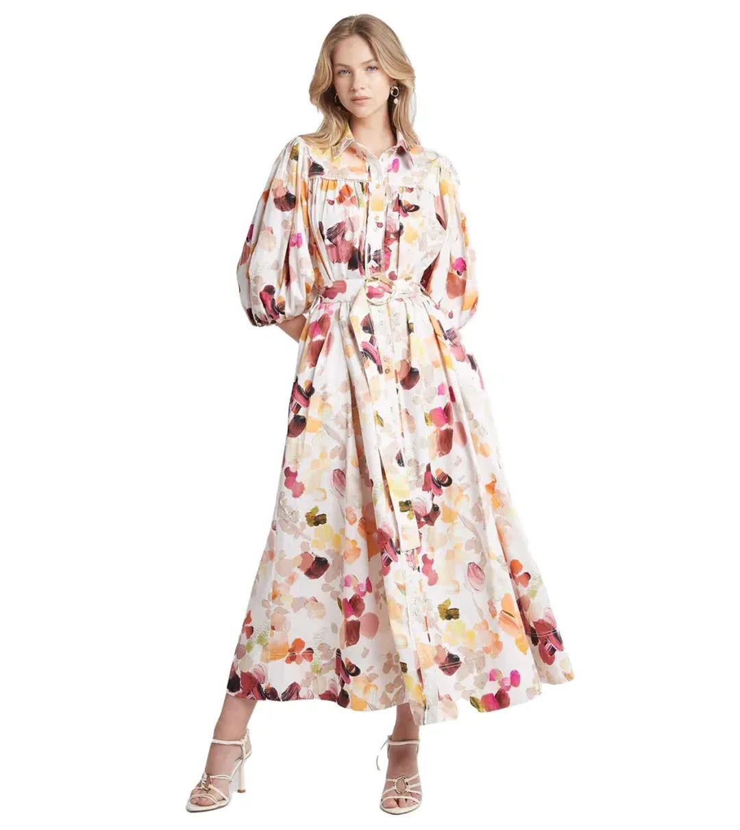 Aje Dassia Puff Sleeve Midi Dress Print Size 12 for rent on The Volte - main image