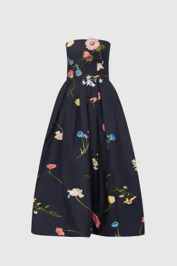 Leo Lin The Fields Embroidered Bustier Midi Dress Black Size 8 for rent on The Volte - image 2