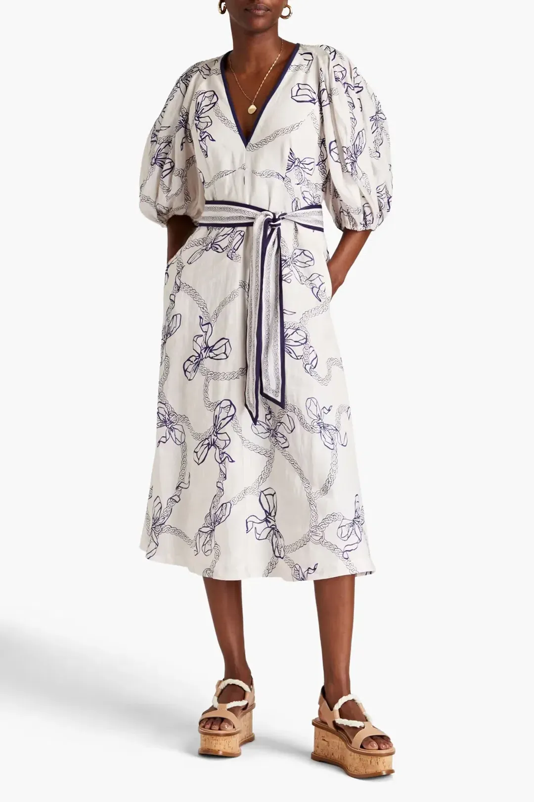 Zimmermann Day Midi Dress Navy Bows Size 0 / AU 8 for rent on The Volte - main image