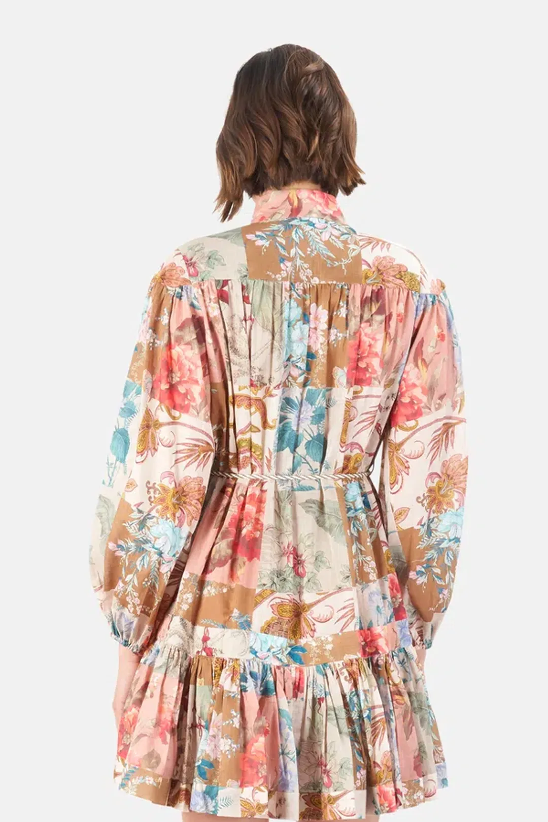 Zimmermann Cassia Drop Waist Mini Dress Patchwork Floral Size 8 for rent on The Volte - main image
