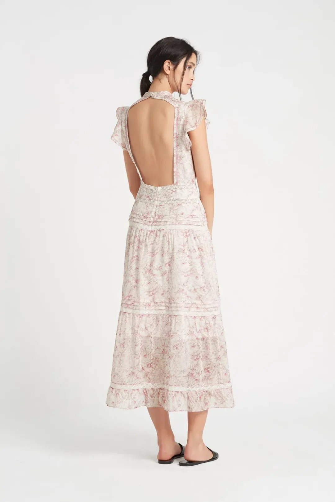 Sir the Label Caprice Ruffled Floral-Print Cotton Dress Pink/Ivory Size 0 / AU 6 for rent on The Volte - main image