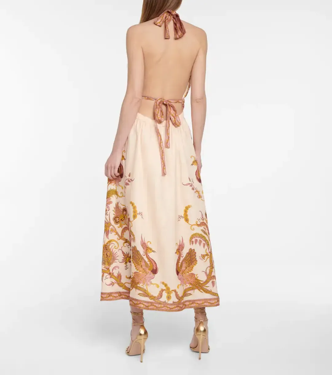 Zimmermann Cassia Halterneck Floral Dress Cream Bird Floral Size 0 / AU 8 for rent on The Volte - main image
