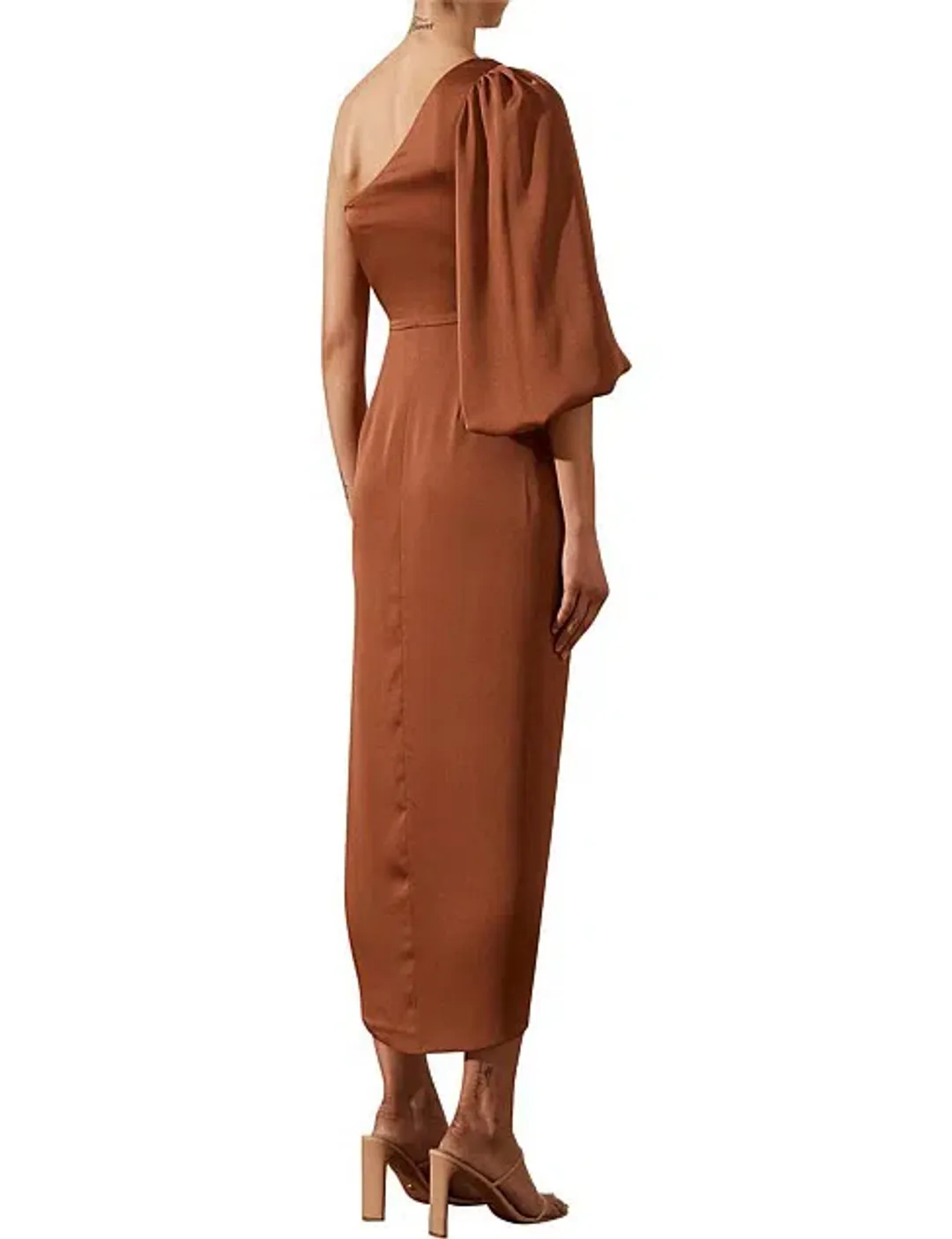 Shona Joy Luxe Tie Front One Shoulder Cocktail Dress Mocha Size 10 for rent on The Volte - main image