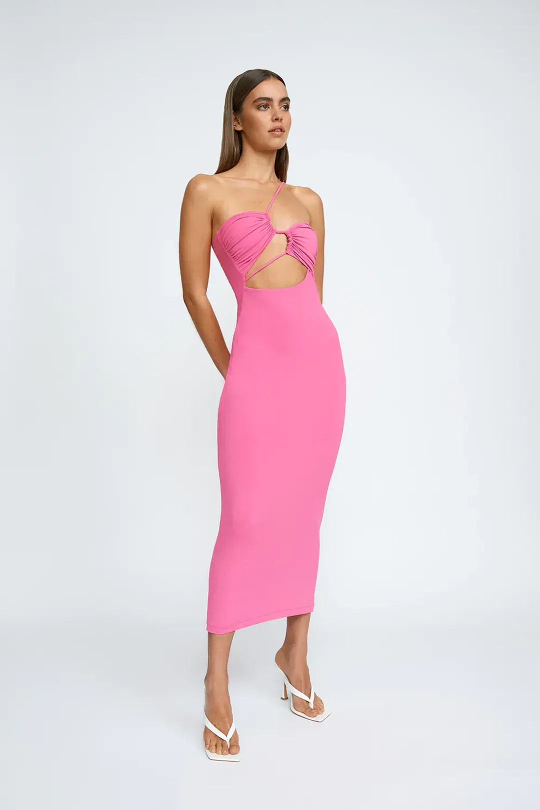 By Johnny Siya Slice Gather Dress Pink Size 8 for rent on The Volte - main image