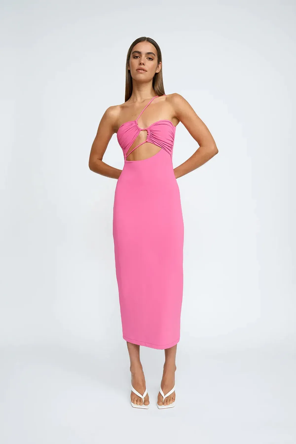 By Johnny Siya Slice Gather Dress Pink Size 8 for rent on The Volte - main image