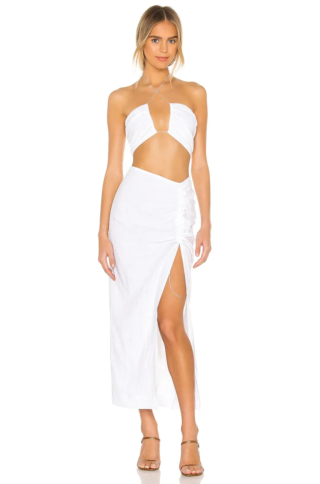 Natalie Rolt Bellini Crop Top Size 8 and Skirt Size 6 Set White for rent on The Volte - main image