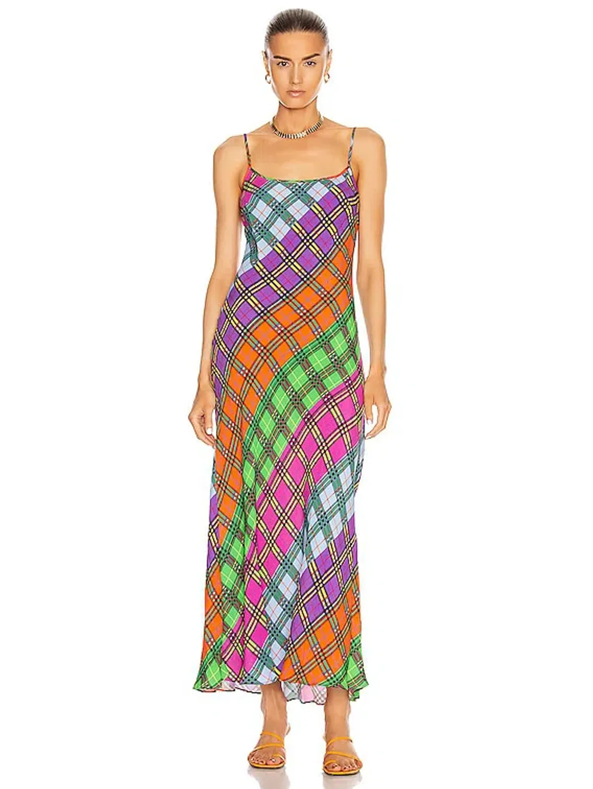 Rixo Holly Rainbow Check Print Dress Size 10  for rent on The Volte - main image